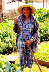 Sister Maxine Nicholas, a Pleasant Hope Baptist Church member since the 1950s, working in Maxine’s Garden, which was named after her. Photo courtesy of The Black Church Food Security Network